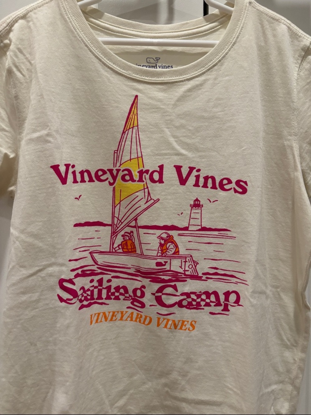 Vineyard Vines Cream Tee with Pink & Yellow Sailing Graphic